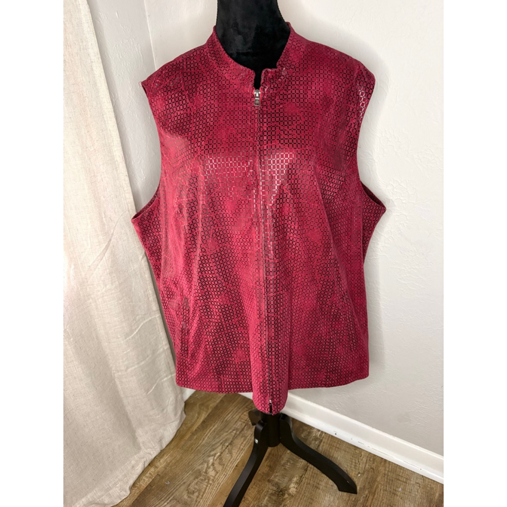 Erin London Red & Black Patterned Zip-Up Vest 2X